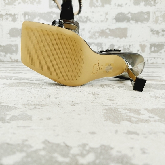 New Marc Fisher Karima Black Metallic Ankle Strap Heels Sandals T644 - Picture 9 of 14